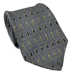 Bill Blass NEO Men's Neck Tie 100% Silk Grey w/Gold/Blacks Accents Costa Rica